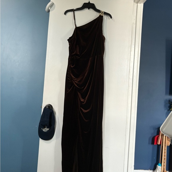 adrianna papell brown velvet dress Adrianna Papell Long Sleeve Microsuede Shift Mini Dress